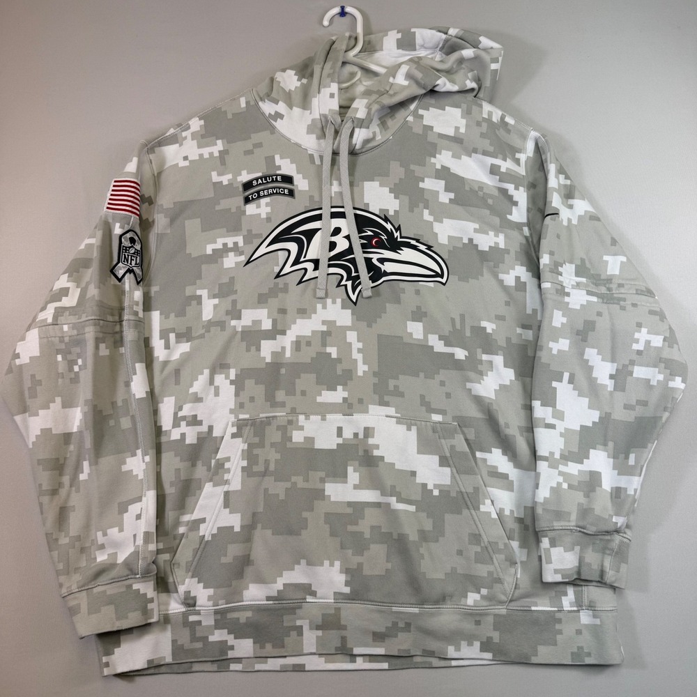 Nike Baltimore Ravens Hoodie Mens XXL Grey Salute To Service Digital Camo NFL